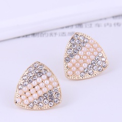 Korean Fashion Metal Flash Diamond Pearl Triangle Stud Earrings