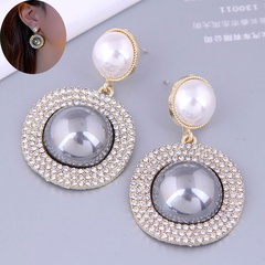 Boucles d'oreilles exagérées de perle de diamant flash simple en métal de mode coréenne