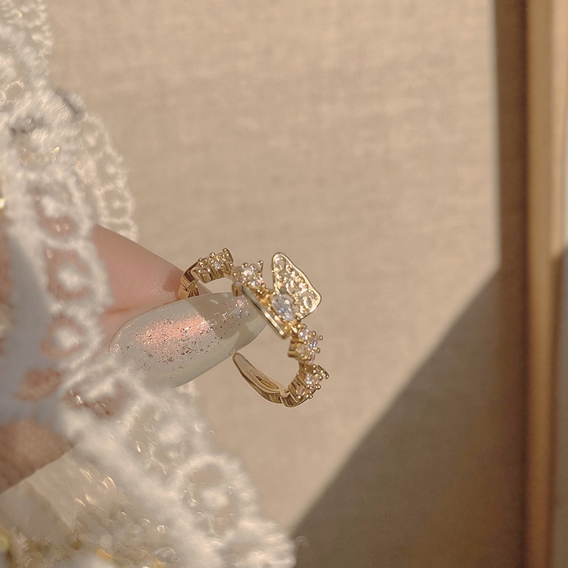 fashion bow open ring female Korean copper zircon index finger ring