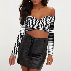 Mode One-Line Neck Short Striped Slim Fit Cropped Nombril Tube Top