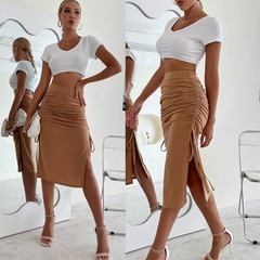 Ladies Irregular Slit Drawstring Hip Slim Fashion Skirt