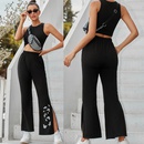 Ladies Spring Fashion Retro Butterfly Element Slit Wide Leg Casual Pantspicture6