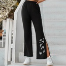 Ladies Spring Fashion Retro Butterfly Element Slit Wide Leg Casual Pantspicture7