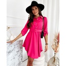 Fashion womens New Solid Color RollSleeve Waist Shirt Dresspicture14