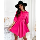 Fashion womens New Solid Color RollSleeve Waist Shirt Dresspicture15