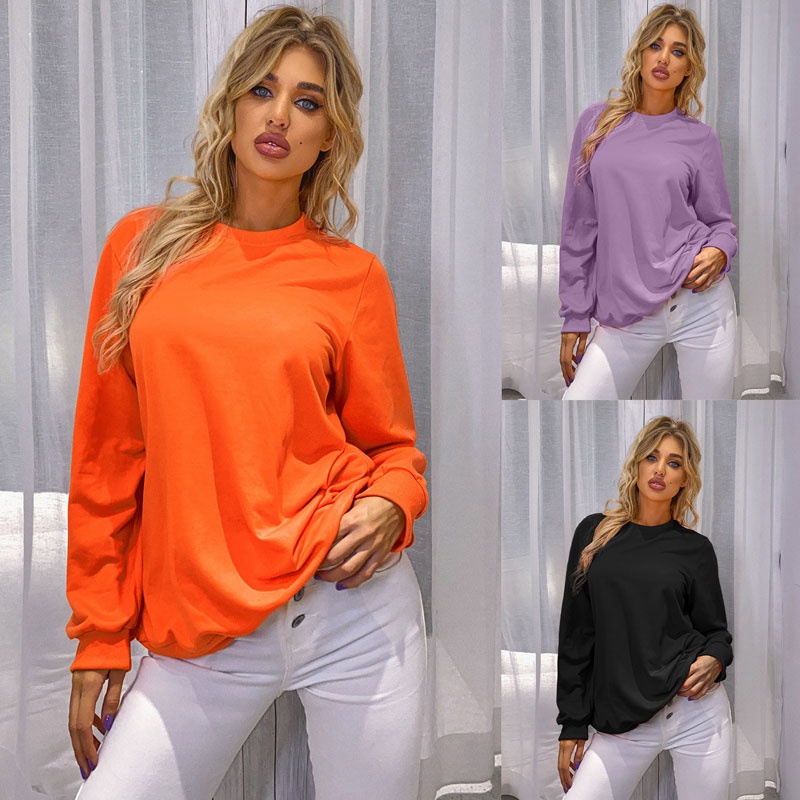 Fashion Retro Solid Color Loose Casual Round Neck Long Sleeve Sweater