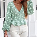 Ladies Spring and Autumn Casual VNeck Slim Fit Polka Dot Long Sleeve Shirtpicture7