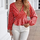 Ladies Spring and Autumn Casual VNeck Slim Fit Polka Dot Long Sleeve Shirtpicture8