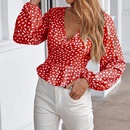 Ladies Spring and Autumn Casual VNeck Slim Fit Polka Dot Long Sleeve Shirtpicture9