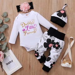 baby clothings autumn white long-sleeved letter printed rompers pants hat four-piece suit