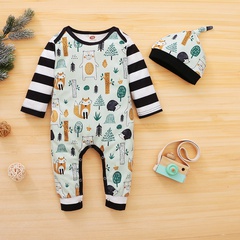 Summer non-hooded cotton Christmas print striped long sleeve baby one-piece romper hat