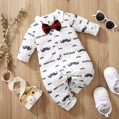 baby clothing summer cotton long-sleeved non-hooded white beard printed long-sleeved jumpsuit