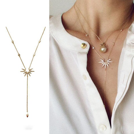 Star necklace niche design pendant light luxury retro fashion long tassel clavicle chain necklace NHGI625349's discount tags