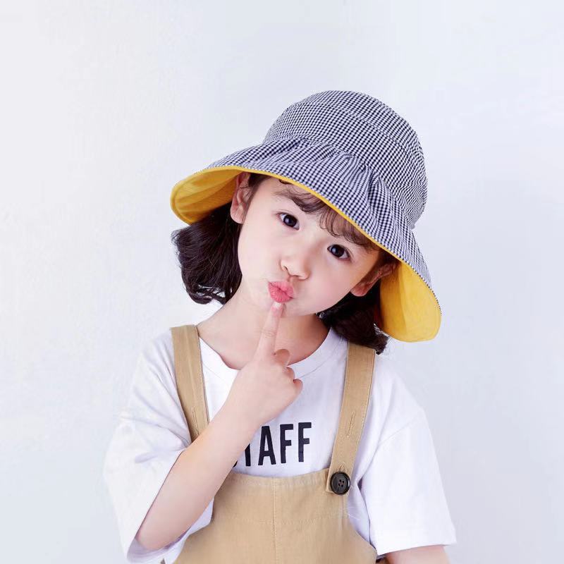 Nouveaux chapeaux pour enfants noir blanc  carreaux hautdeforme vide couleur unie chapeau de pcheur double face
