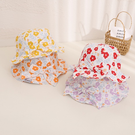 big brim flower bow fisherman hat 2022 spring and summer children's sunshade hat's discount tags