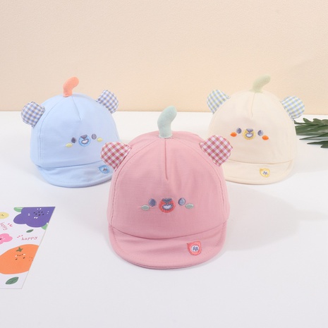 Cute embroidered doll plaid ear cap spring and autumn baby hat  NHJCX625382's discount tags