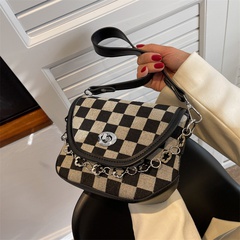 Retro saddle bag new Korean style fashion casual checkerboard one-shoulder messenger small square bag