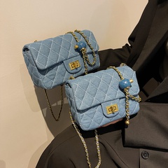 Lingge chain bag new fashion trend casual denim small square bag shoulder messenger bag