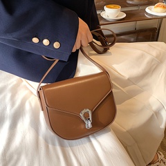 new trendy fashion texture solid color lock shoulder bag messenger bag saddle bag