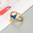 Korean Style personality doublelayer geometric fishtail flower oil drip ring copperplated 18K gold creative ringpicture9