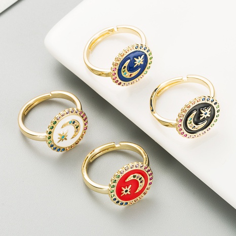 fashion trends drip oil moon stars copper gold-plated micro-set zircon ring accessories NHYIS625513's discount tags