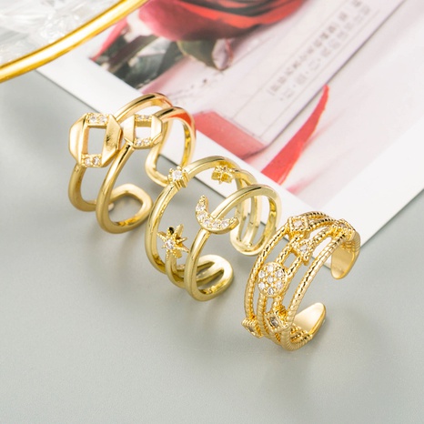 fashion multi-layer geometric star moon ring wholesale jewelry NHYIS625523's discount tags