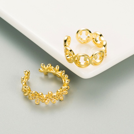 simple personality copper gold-plated hollow flower smiley open ring accessories's discount tags