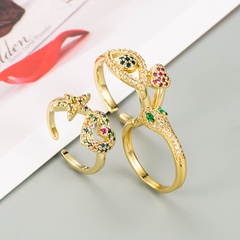 fashion copper gold-plated inlaid colorful zircon geometric heart shape star snake ring creative accessories