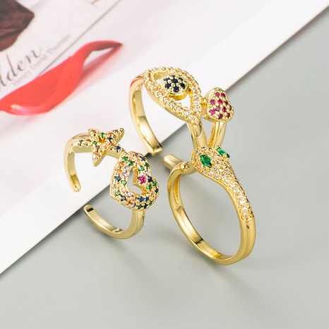 fashion copper gold-plated inlaid colorful zircon geometric heart shape star snake ring creative accessories NHYIS625527's discount tags