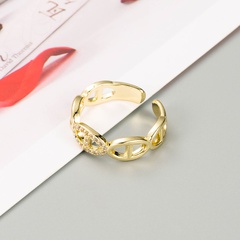 tempérament simple multicouche hip-hop anneau cuivre plaqué or micro-set zircon ouvert couple anneau bijoux