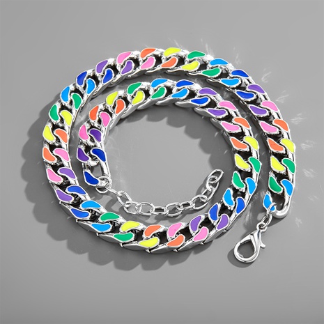 Hip Hop Metal Necklace Trend Rainbow Jewelry Adjustable Cuban Chain Alloy Jewelry's discount tags