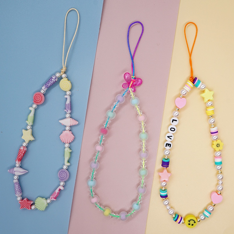 New Rainbow Pearl Shell Star Letter Beaded Mobile Phone Chain