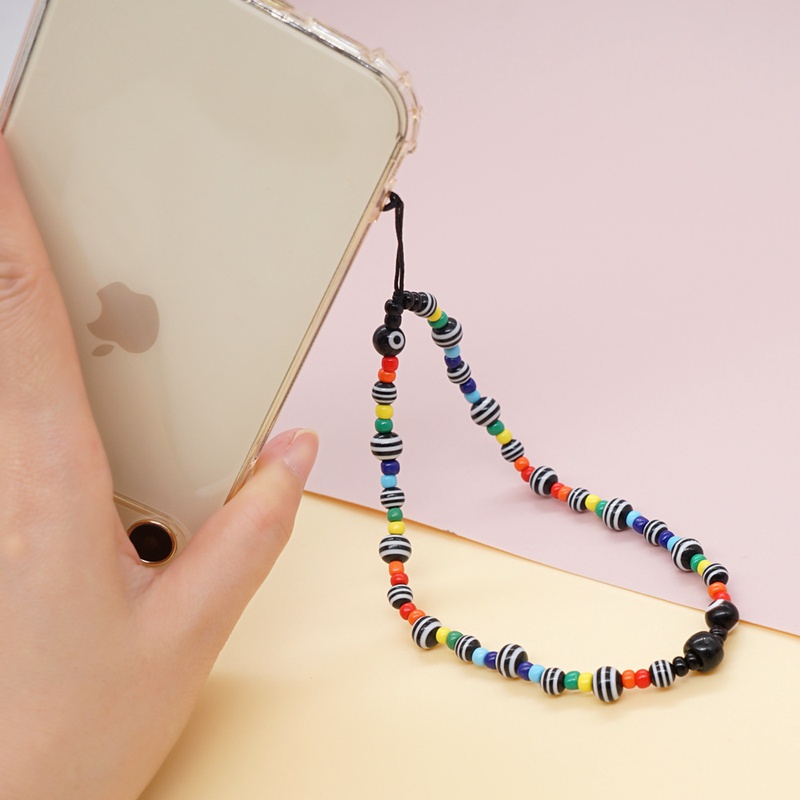 Rainbow Glass Thread Beads Personality AntiLost Mobile Phone Chain Lanyard