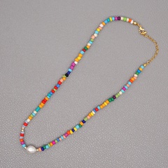 Bohemia Rainbow Glass Rice Beads Baroque Pearls Necklace