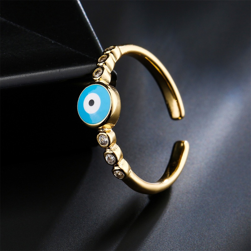 fashion drip oil devils eye ring copper plated gold open zircon ring