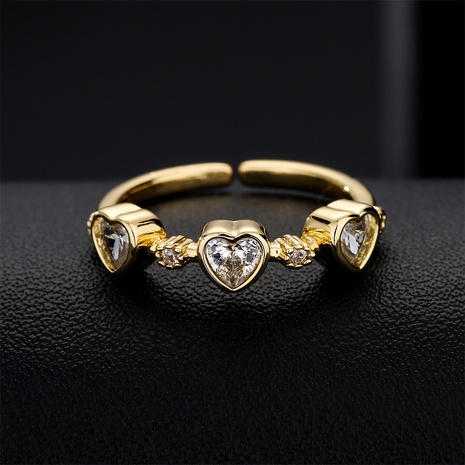 fashion new copper plated 18K gold zircon heart shape geometric open ring's discount tags
