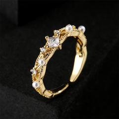 fashion new copper plated gold zircon pearl geometric open ring