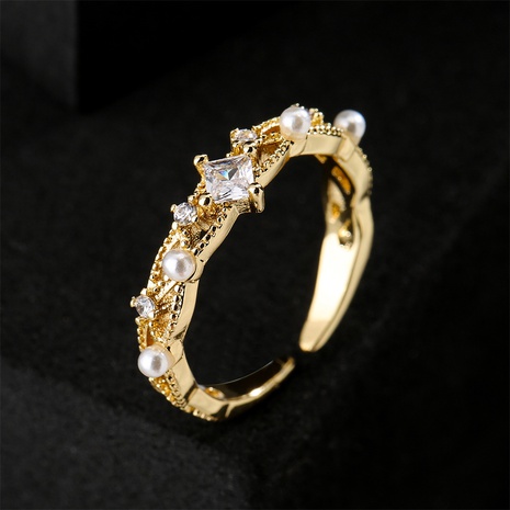 fashion new copper plated gold zircon pearl geometric open ring's discount tags
