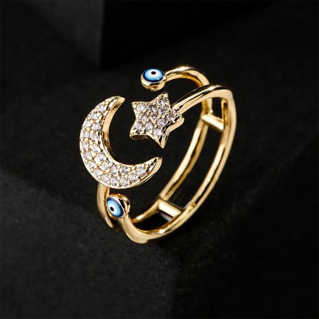  fashion star and moon design geometric opening ring dripping oil devil eye ring jewelry NHFMO625736's discount tags