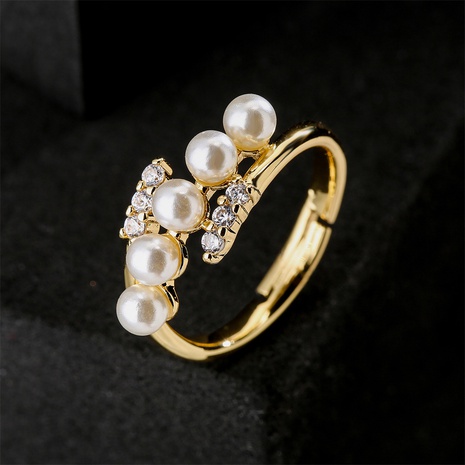 fashion new luxury pearl zircon jewelry copper plated 18K gold ring's discount tags