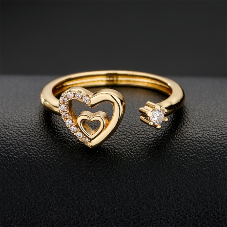 simple design ring 18K gold plated heart shape zircon open ring NHFMO625728's discount tags