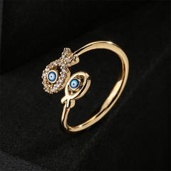 Mode Tropföl Teufelsauge Ring Kupfer vergoldet Doppelfisch Design geometrischer offener Ring