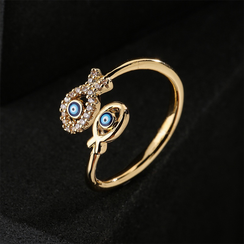 fashion dripping oil devils eye ring copper gold plated double fish design geometric open ring