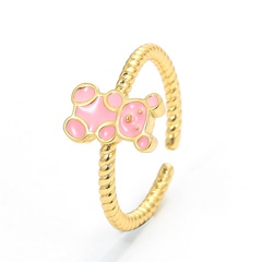 Korean color dripping oil bear ring female bear pattern copper opening adjustable ring