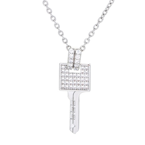 Fashion key pendant white gold long copper inlaid zircon necklace wholesale NHWG625745's discount tags