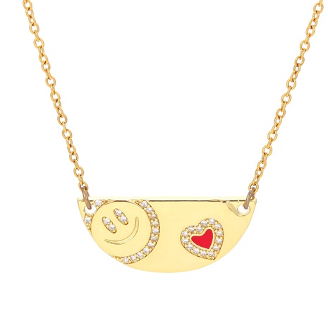 Fashion full inlaid colored zircon heart smiley face pendant copper necklace wholesale NHWG625746's discount tags