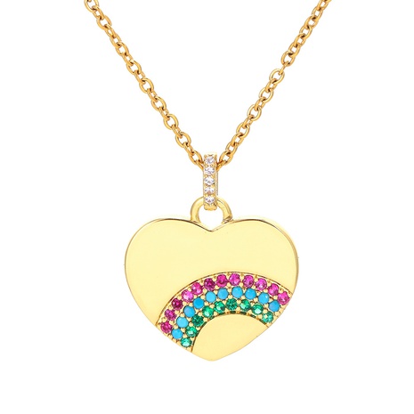 Fashion new rainbow pendant heart shaped copper inlaid zircon necklace's discount tags