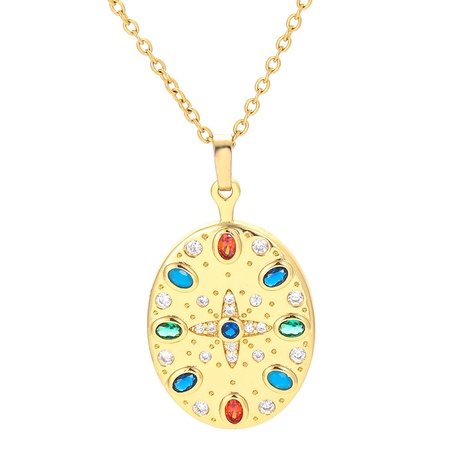 Vintage Bohemia micro-set colored zircon pendant oval copper necklace wholesale NHWG625749's discount tags