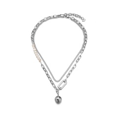 fashion hollow stitching chain pearl ball pendant stainless steel clavicle chain