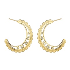 Korean style plated 14K gold hollow moon micro-set stainless steel earrings